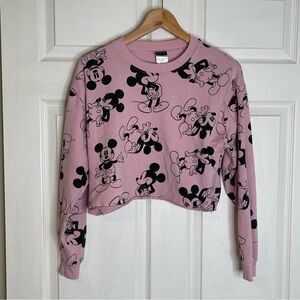 Vintage Disney Women's Pink Mickey Mouse Crew Neck Sweater Crop